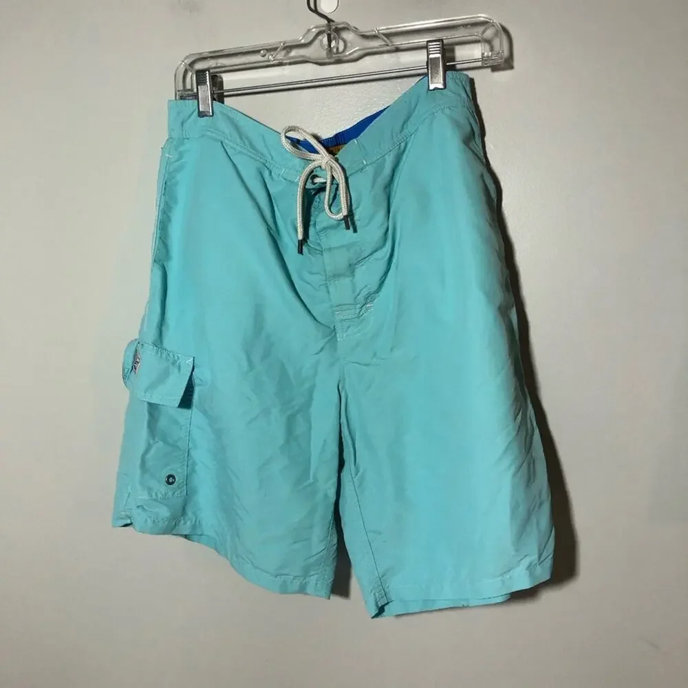 Polo Ralph Lauren mens L bathing suit turquoise blue drawstring waist pockets